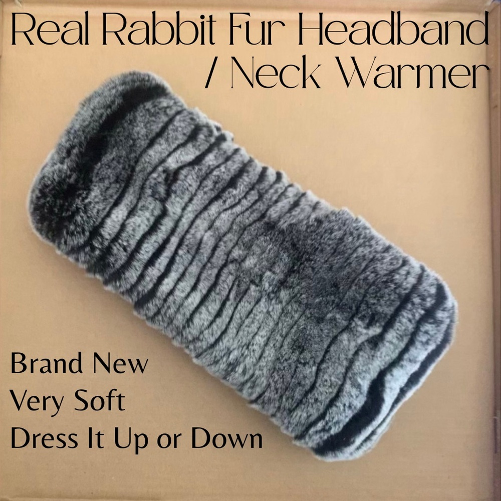 Real Rabbit Fur Headband/Neck Warmer - Gray